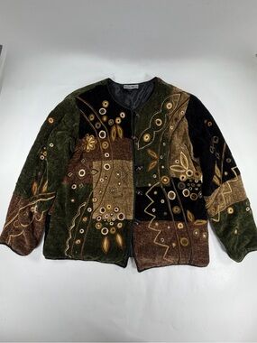 Indigo Moon Y2K Boho Patchwork Embroidered Tapestry Chenille Wearable Art Jacket
